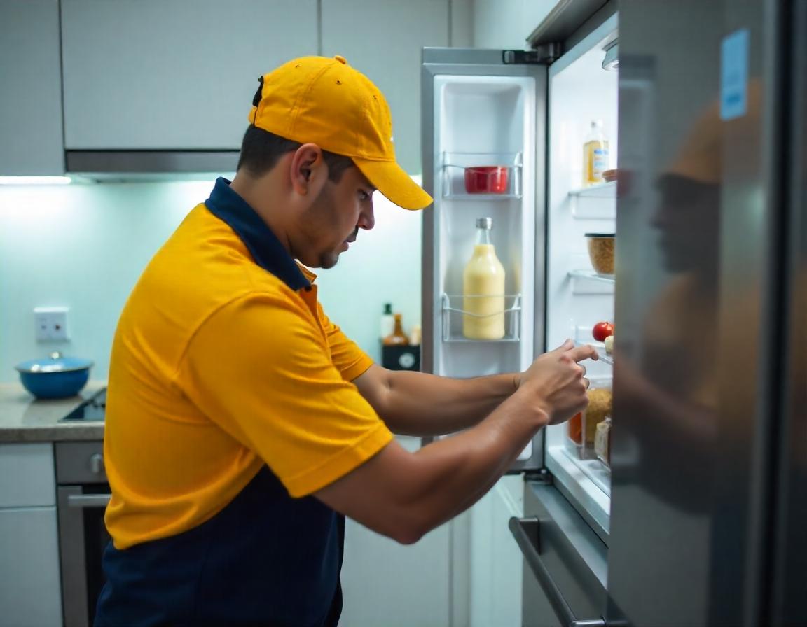 técnico realizando la reparación de un refrigerador en el domicilio de un cliente de la CDMX