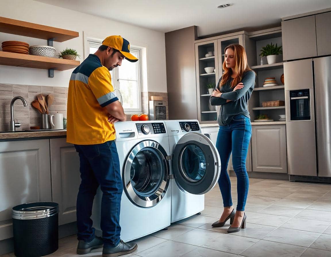 técnico realizando la reparación de una lavadora en el domicilio de un cliente del Estado de México